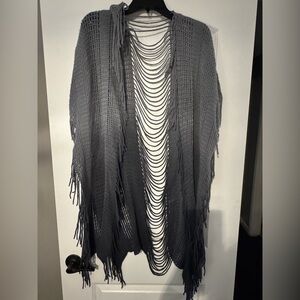 Gray Fringe Knit Cardigan